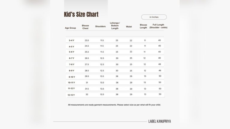 Kidswear Size Chart